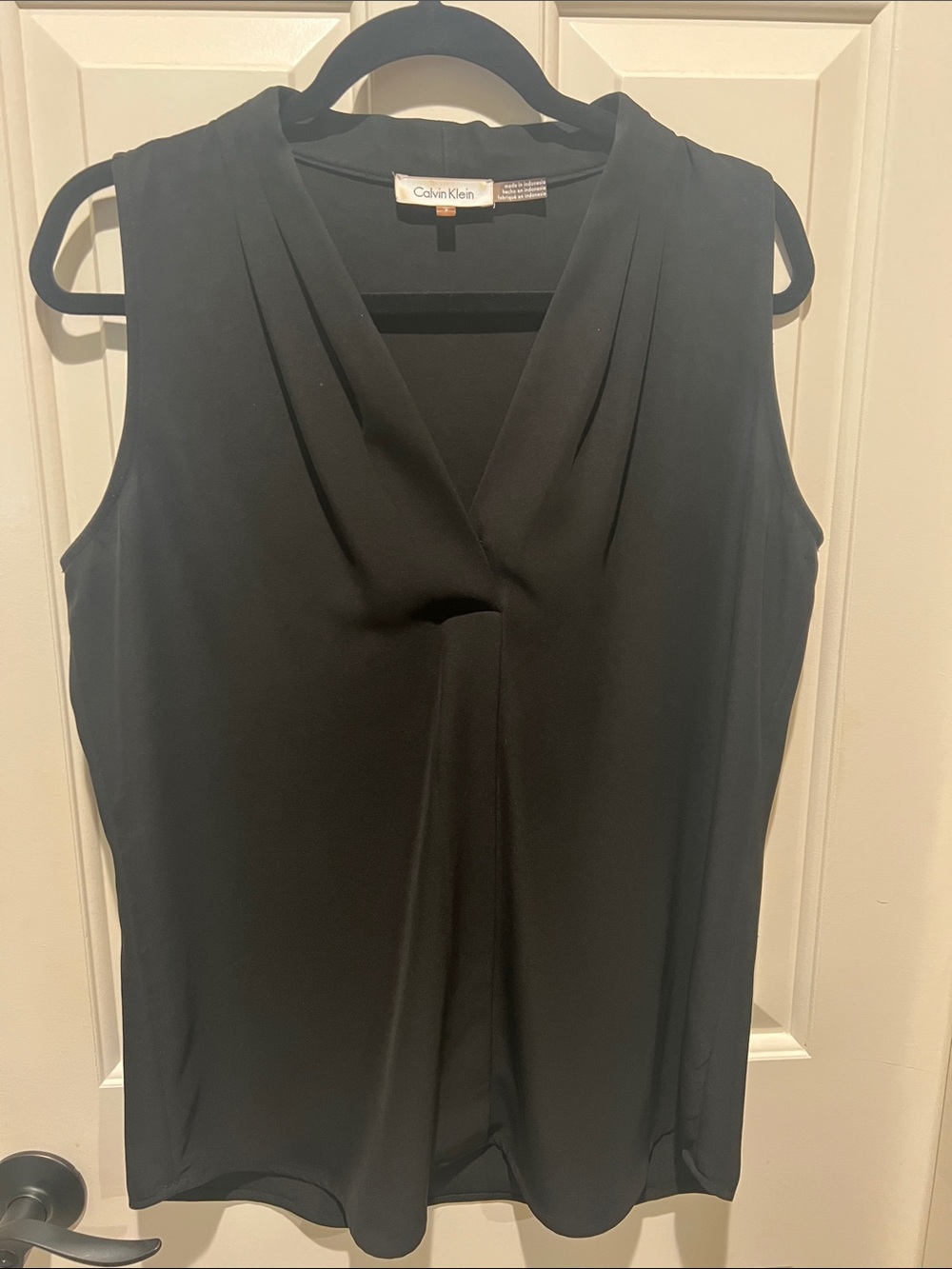 Calvin Klein Black Inverted Pleat Draped V-Neck Blouse S